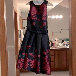 Knee Length Navy and Magenta floral dress